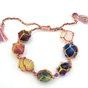 7 Chakra Stones Healing Crystals Knotted Cord Adjustable Bracelet